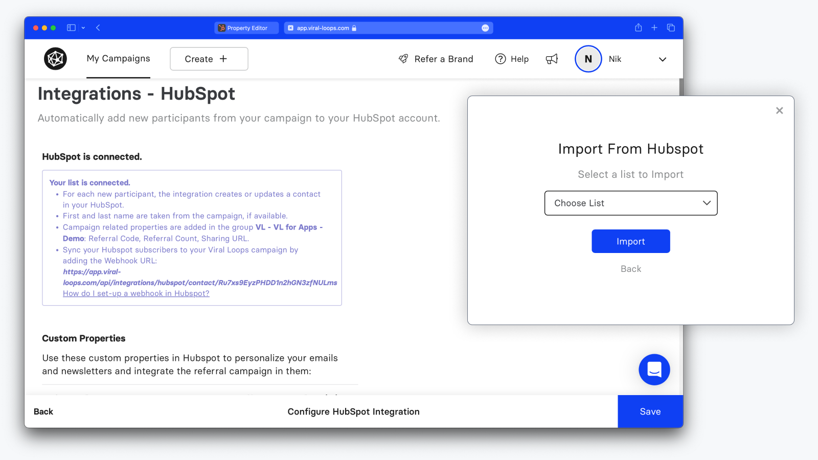 Sync Viral Loops participants with HubSpot contacts.